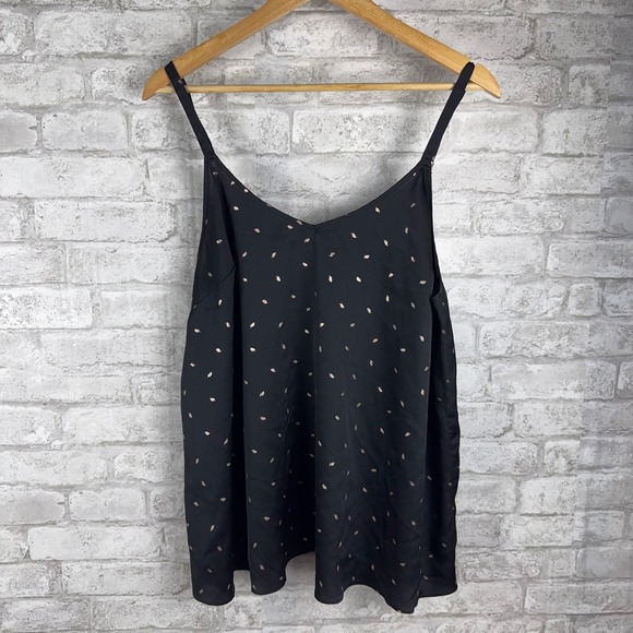 Torrid Cami Tank Top Black Gold Leaf Print V Neck Sleeveless Flowy Size 1 1x - Picture 1 of 11